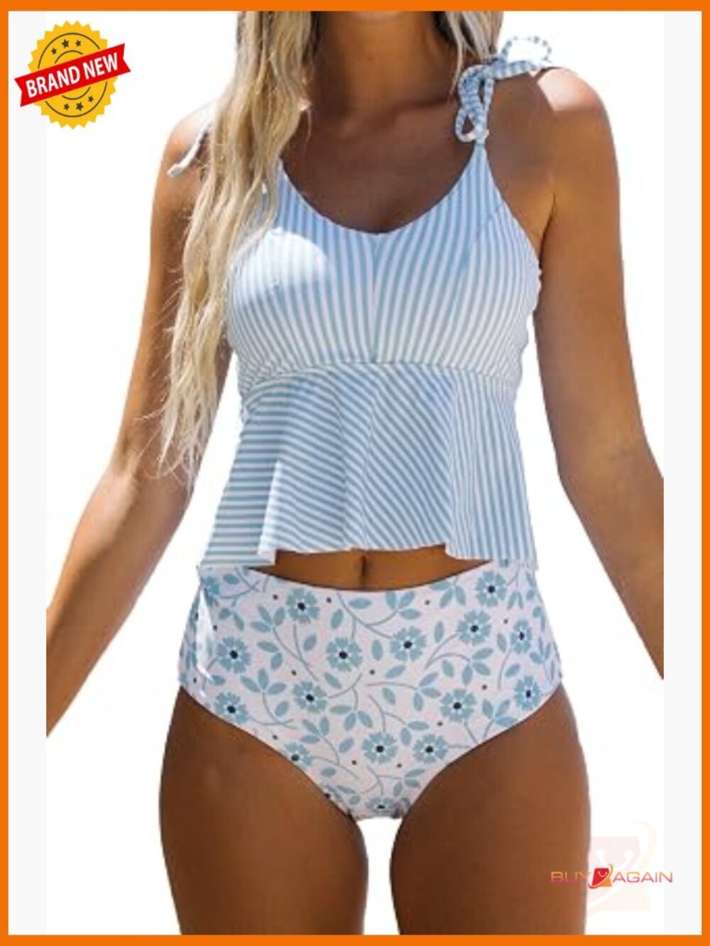Women's Tankini Set Tie Shoulder Stripe Print Cute Swimwear 2 Piece
